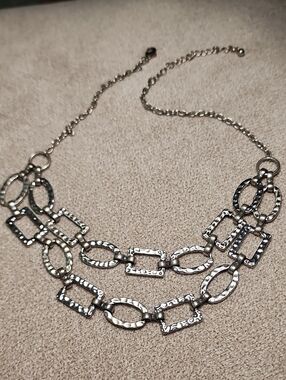 Vintage Hammered Silver-Tone Double Tiered Necklace, Pre-Owned